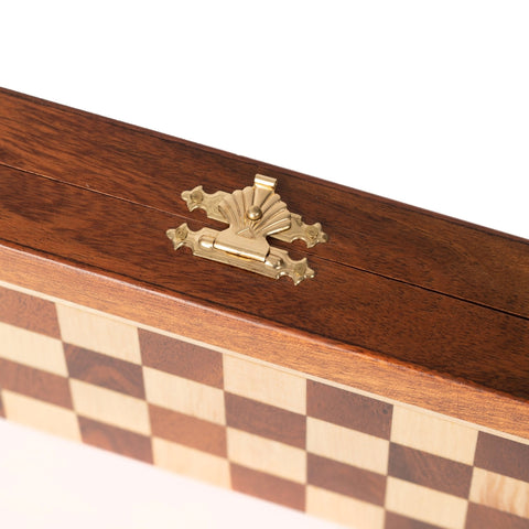 Magnetic Wooden Travel Chess Set 19x19cm, Folding Board with Checkers, Italfama