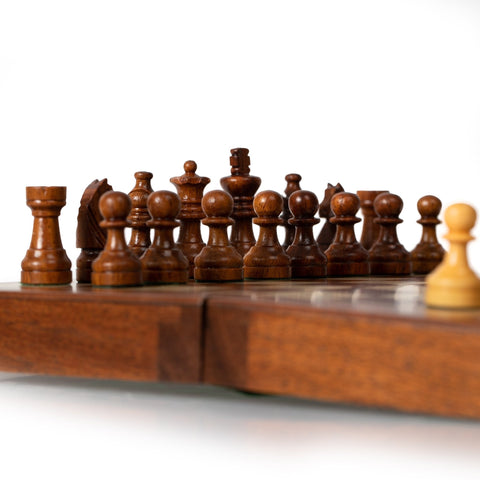 Magnetic Wooden Travel Chess Set 19x19cm, Folding Board with Checkers, Italfama