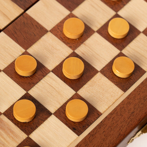 Magnetic Wooden Travel Chess Set 19x19cm, Folding Board with Checkers, Italfama
