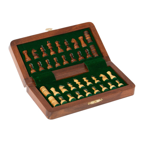 Magnetic Wooden Travel Chess Set 19x19cm, Folding Board with Checkers, Italfama