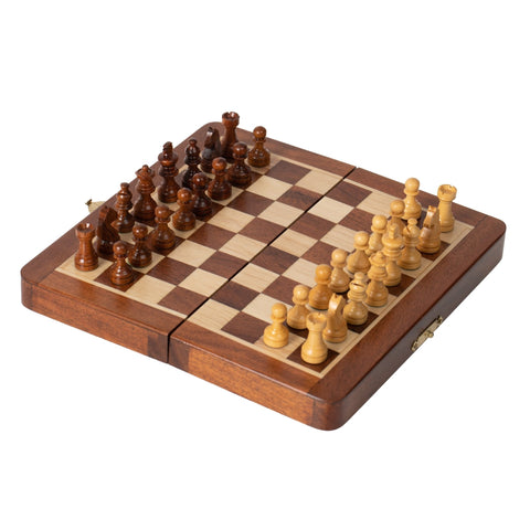 Magnetic Wooden Travel Chess Set 19x19cm, Folding Board with Checkers, Italfama