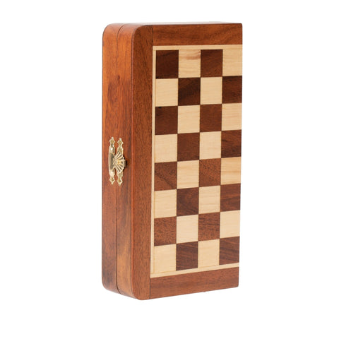 Magnetic Wooden Travel Chess Set 19x19cm, Folding Board with Checkers, Italfama