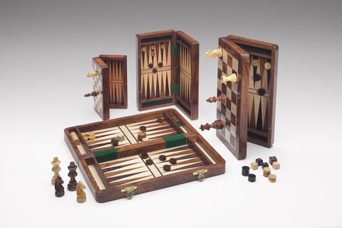 Italfama Magnetic Wooden Travel Chess Set w/ Checkers & Backgammon, 19x19cm