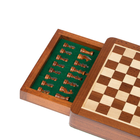 Italfama Magnetic Wooden Travel Chess Set w/ Drawer & Checkers, 19.5 cm