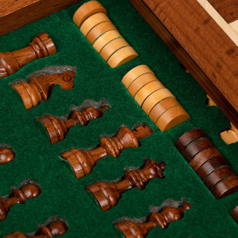 Italfama Magnetic Wooden Travel Chess Set w/ Drawer & Checkers, 19.5 cm