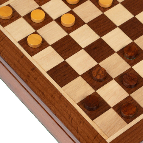 Italfama Magnetic Wooden Travel Chess Set w/ Drawer & Checkers, 19.5 cm