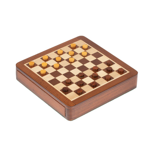 Italfama Magnetic Wooden Travel Chess Set w/ Drawer & Checkers, 19.5 cm