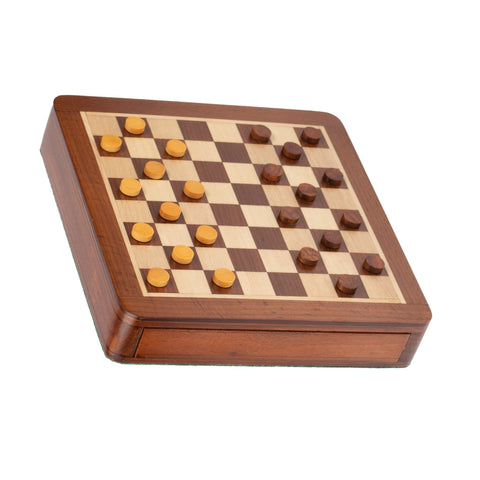 Italfama Magnetic Wooden Travel Chess Set w/ Drawer & Checkers, 19.5 cm