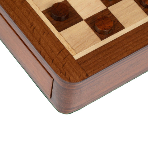 Italfama Magnetic Wooden Travel Chess Set w/ Drawer & Checkers, 19.5 cm