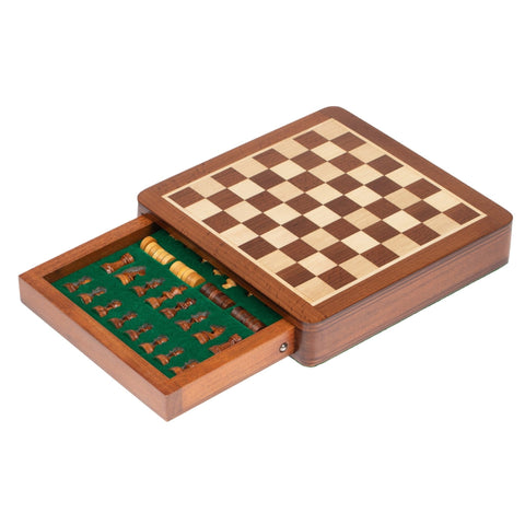 Italfama Magnetic Wooden Travel Chess Set w/ Drawer & Checkers, 19.5 cm