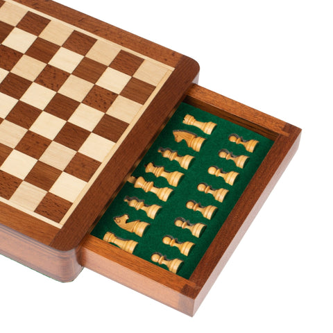 Italfama Magnetic Wooden Travel Chess Set w/ Drawer & Checkers, 19.5 cm