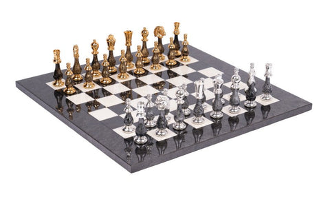 Italfama Metal & Wood Chess Set, 51cm Lacquered Board, Gold/Silver-Plated