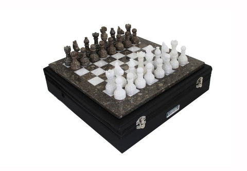 Italfama Handmade Marble Chess Set, Gray & White, 30cm Board, Leather Case