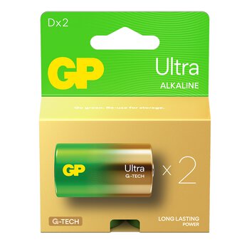 2 Gp Ultra Alkaline G-Tech Lr20 D Battery Long Lasting Power Blister Exp 2033