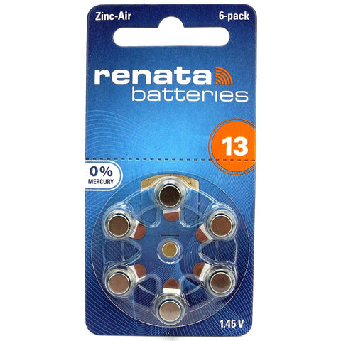 6 Renata Hearing Aid Batteries 13 Pr48 1.45V Zinc Air No Mercury NEW