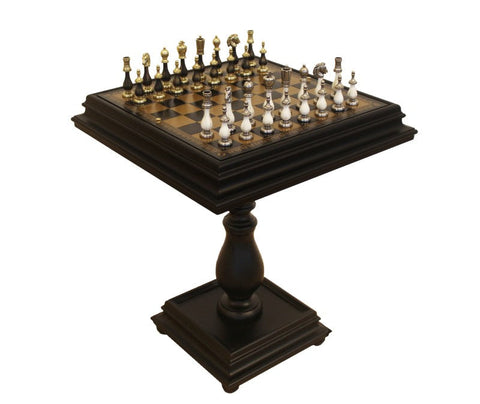 Italfama Arabic-Style Chess Table Set, Metal & Wood, Gold/Silver, Made in Italy