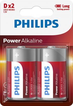2 Philips Power Alkaline D Lr20 Batteries 1.5V Mono Mn1300 2Bl Exp 2030 NEW