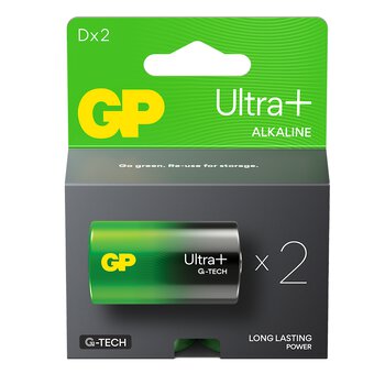 2 Gp Ultra+ Alkaline G-Tech Lr20 D Battery Long Lasting Power Blister Exp 2033