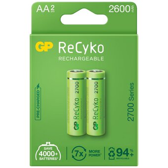 2 Gp Recyko + 2700 Rechargeable Aa Battery 2600Mah Hr6 270Aahcb Mn1500 1.2V