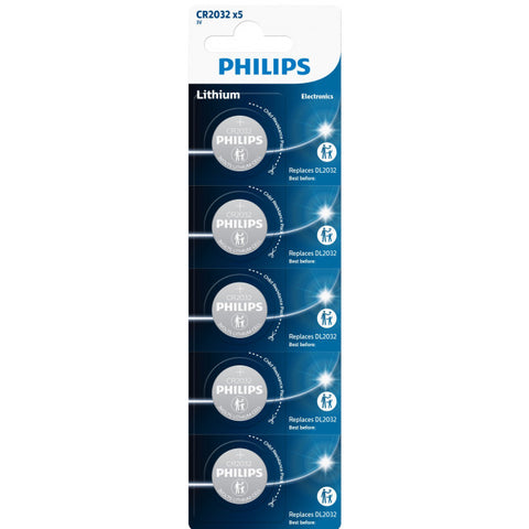 5 Philips Cr2032 Lithium Batteries 3V Cell Coin Button 5Bl Exp 2031 Aug NEW