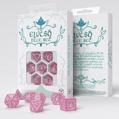Elvish Shimmering Pink & White Dice Set Magic Role Playing Games Q-Workshop NEW