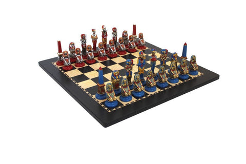 Italfama Egyptian Metal Chess Set, Ebony-Style Wood Board 40x40cm, Handmade