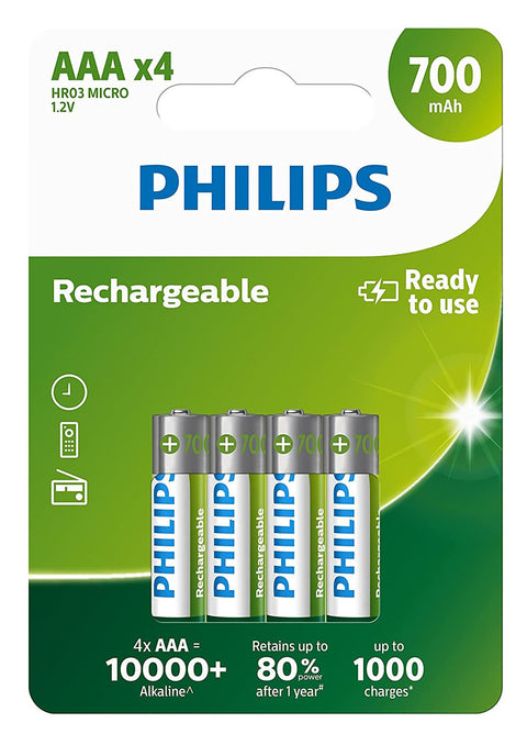 4 Philips Rechargeable Aaa Batteries Nimh Battery Hr03 700 Mah 4Bl 1.2V Micro