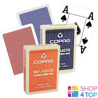 2 Decks Copag 4 Corner Jumbo Index 100% Plastic Poker Cards Red Blue Playing NEW