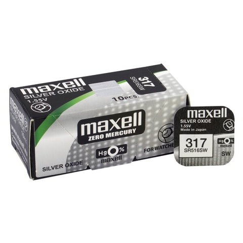 10 Maxell 317 Sr516Sw Batteries Silver 1.55V Watch Battery NEW