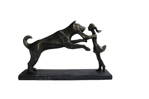 Bronze-Finish Resin Human & Dog Friendship Statue 32x9x21cm Italfama Italy