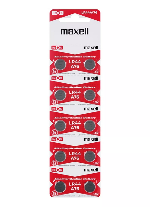 10 Maxell Alkaline Lr44 A76 Batteries 1.5V Coin Cell Button Ag13 10Bl