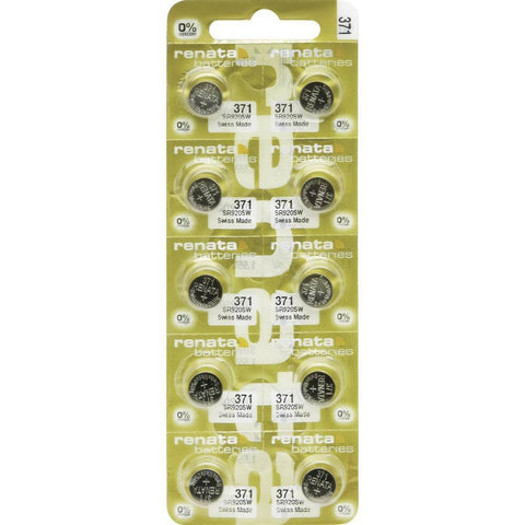10 Renata 371 Sr920Sw Mp-E Batteries Silver Oxide 1.55V Swiss Made