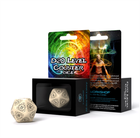 D20 Level Counter Dice Beige And Black All Dice Tell A Story 30Mm Q-Workshop NEW