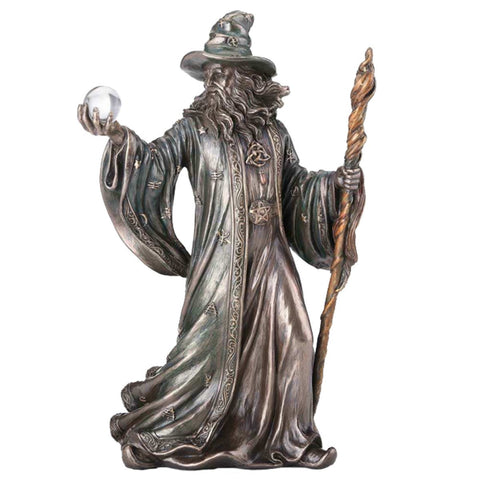 Italfama Merlin Wizard Bronze Resin Statue 20.5cm Hand-Finished Italy