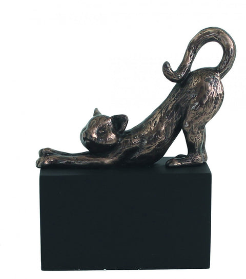 Italfama Bronze-Finish Resin Cat Figurine on Cube, 11 cm, Made in Italy