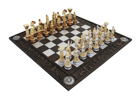 Italfama Greek Mythology Hand-Painted Resin Chess Set 43x43cm Board Italy