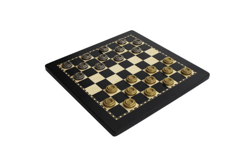 Italfama Wooden Chess Set, Metal Gold & Silver Pieces + Checkers, Italy