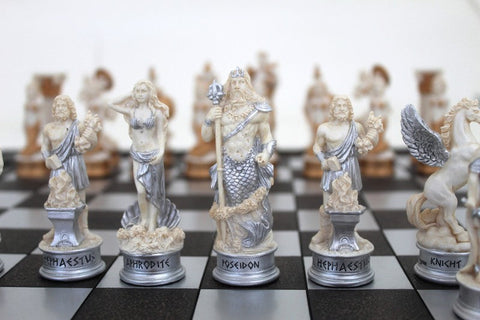 Italfama Greek Mythology Hand-Painted Resin Chess Set 43x43cm Board Italy