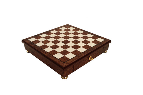 Italfama Elm Wood Chess Board with Storage Drawer, 32x32cm Handmade Italy
