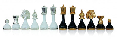 Italfama Made in Italy Handmade Brass & Wood Chess Set, Marble Board Drawer