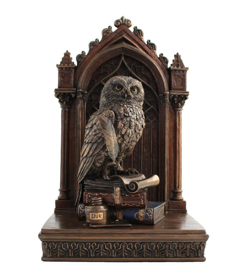 Italfama Bronze Owl Sculpture, Handcrafted Resin, 24cm Italian Decor