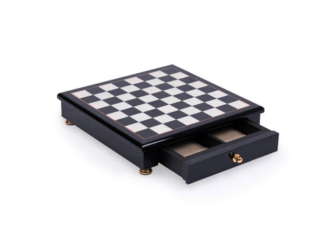 Italfama Black Wood Chess Board 32x32cm with Storage Drawer, Handcrafted Italy