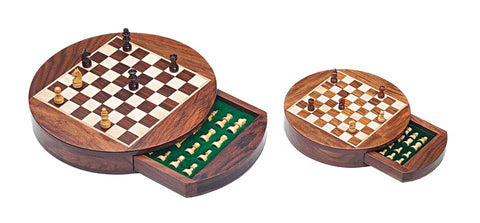 Italfama Magnetic Wooden Chess Set, Round 25cm Board with Drawer, Handmade