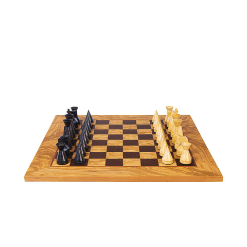 Wooden Chess Set Modern Style Chessmen Olive Burl Board 40Cm Manopoulos Sw4040H