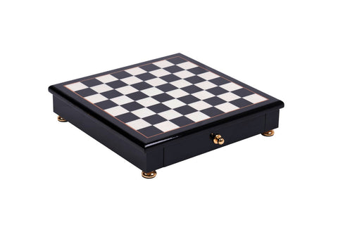 Italfama Black Wood Chess Board 32x32cm with Storage Drawer, Handcrafted Italy
