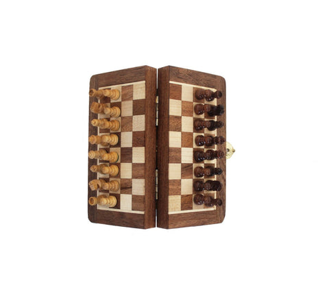 Italfama Magnetic Wooden Travel Chess Set, Folding Board 13x13cm, Italian