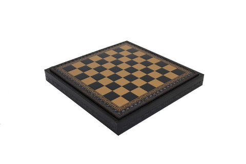Italian Brass Chess Set Gold/Silver Plated Leather Board with Storage & Checkers