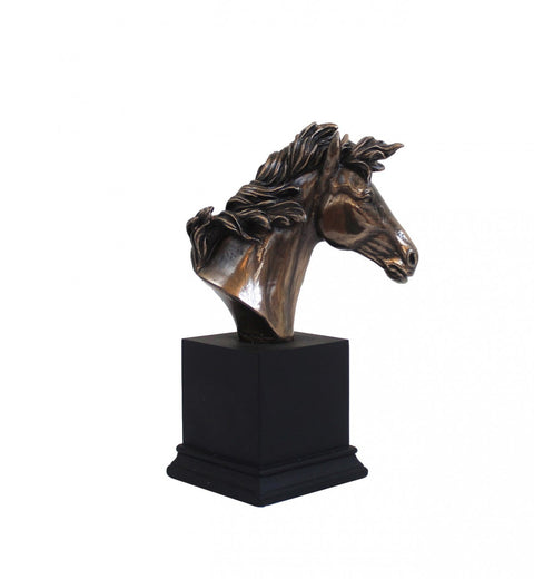 Italfama Horse Head Statue, Bronze-Finish Resin Figurine, 14cm Italian Decor