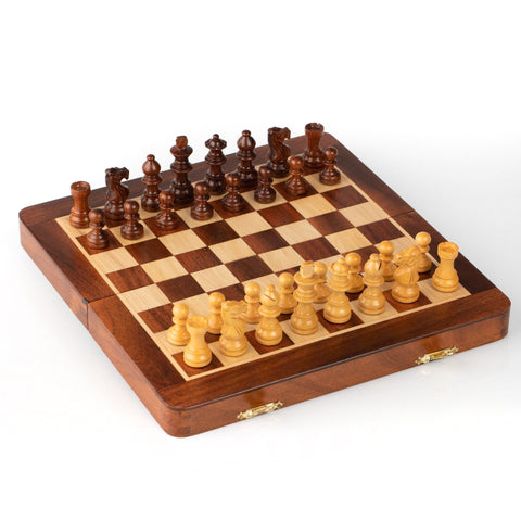 Magnetic Wooden Chess & Checkers Set 25x25cm Travel Board w/ Box – Italfama