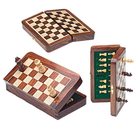 Handmade Italfama Magnetic Wooden Chess Set, Folding 25cm Board, King 4.5cm